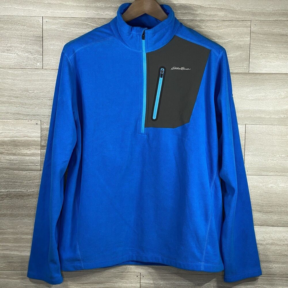 Eddie Bauer First Ascent Sweater Mens Large Blue Pullover 1/4 Zip Fleece Jacket